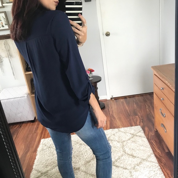 Last 1 | GRACIE Silky Boyfriend Blouse | Navy - Picture 2 of 5